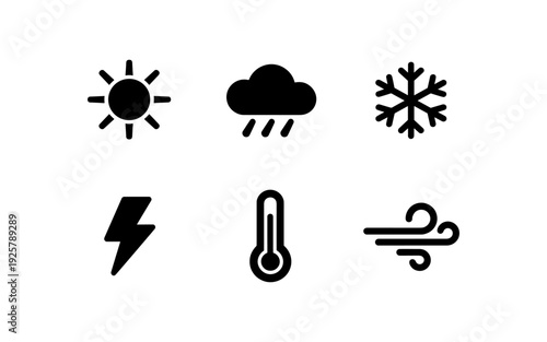 Collection of weather icons representing different atmospheric conditions and climate elements