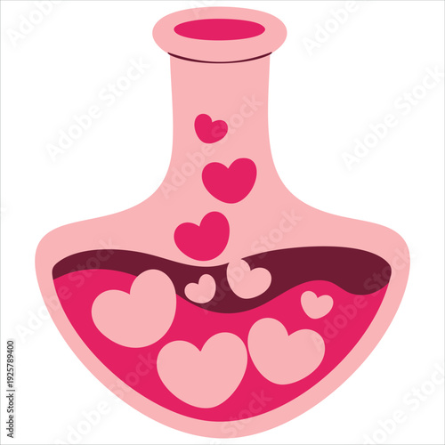 Love potion concept with heart floating in pink flask for magic romance and Valentine Day illustration themes