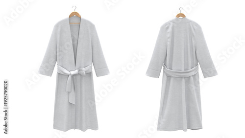 Light Grey Cotton Bathrobe Front and Back View