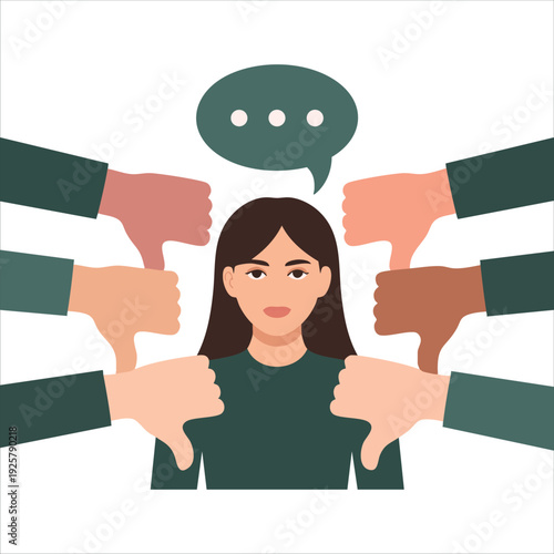 Business woman receiving feedback from other people for workplace communication and collaboration concepts
