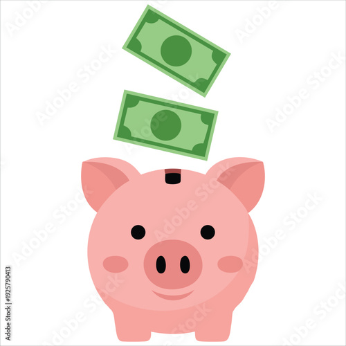 Piggy bank with coin icons flat design for money saving and banking service concepts