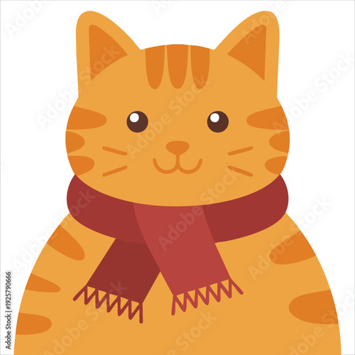 Cat in scarf with knitwear for winter postcard and pet goods mascot vector illustration