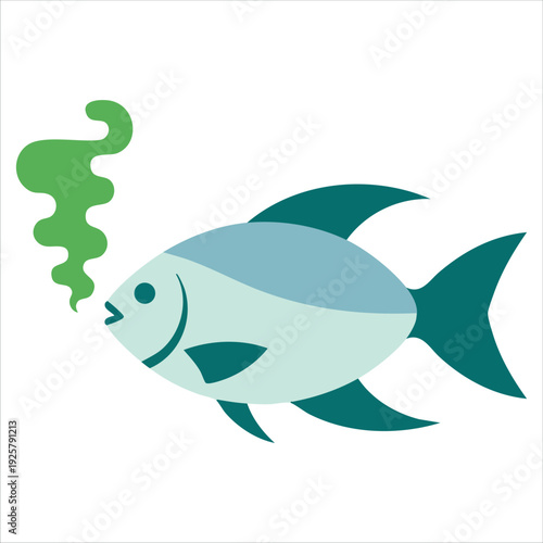 Stinky spoiled fish with flies for food safety and health hazard illustration