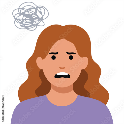 Confused character with speaking problem for brain disease and migraine symptoms