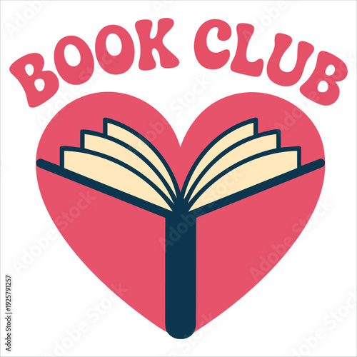 Book lovers logotype with heart for reading club and literary community designs