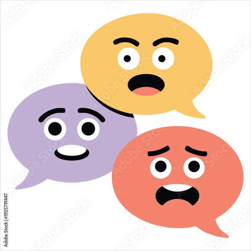 Emotional speech bubbles happy and angry for communication and persuasion designs
