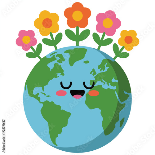 Planet Earth with sunflower for environment care and plant growth concepts