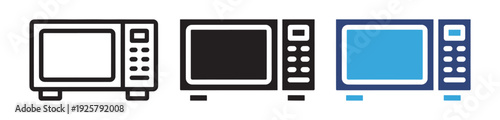 Kitchen Microwave Icon Set – Electrical Appliance and Cooking Vector Illustration