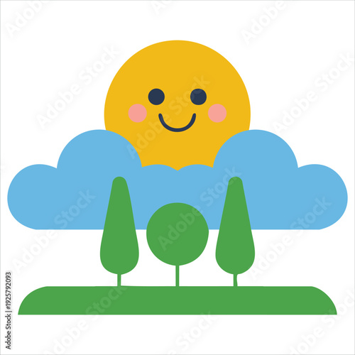 Sun character hugging trees for good morning Earth and spring designs