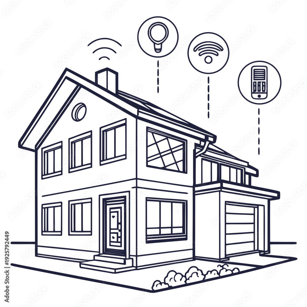Fototapeta premium A house with smart home devices and internet connectivity