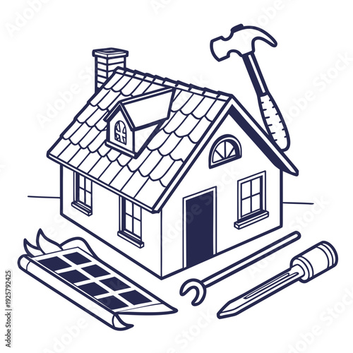 A house with tools and solar panel
