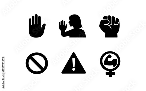 Collection of icons representing protest, resistance, and female empowerment