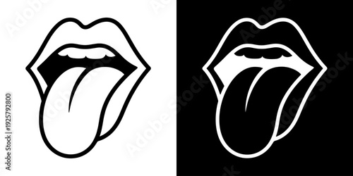 Tongue icon concept in flat black and white style on clean background vector illustration design