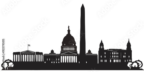 Silhouette of Washington D.C. cityscape with iconic landmarks