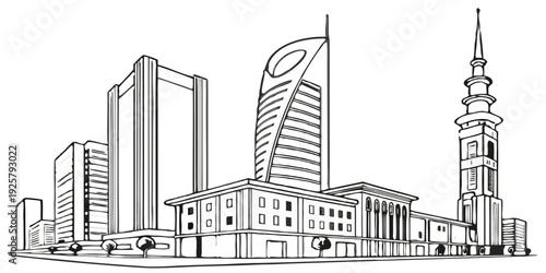 Modern cityscape with sleek skyscrapers and urban architecture