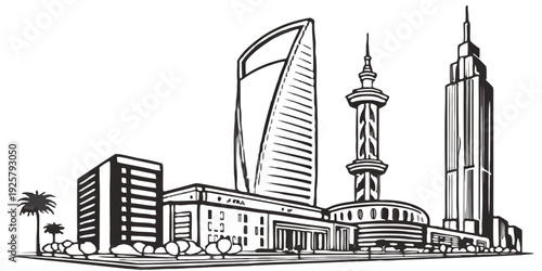 Modern cityscape with sleek skyscrapers and futuristic architecture