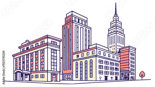 Vibrant cityscape with modern skyscrapers and buildings