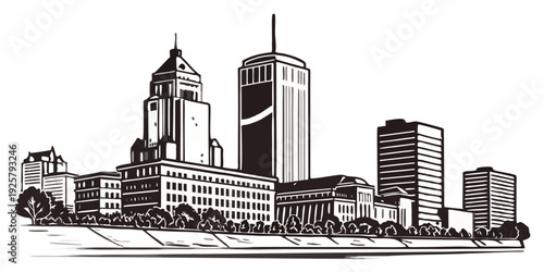 Modern cityscape with sleek skyscrapers and urban landscape