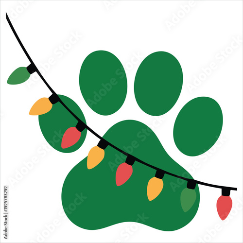 Christmas tree in dog paw shape with lights for pet lover holiday concepts