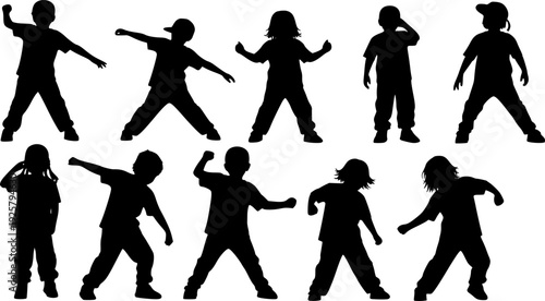 Children dancing street dance silhouette vector illustration