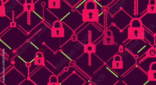cybersecurity pink padlocks on purple circuit board