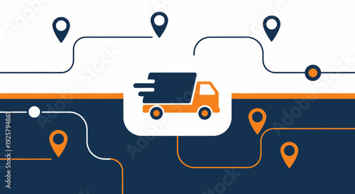 delivery truck on a map with route points