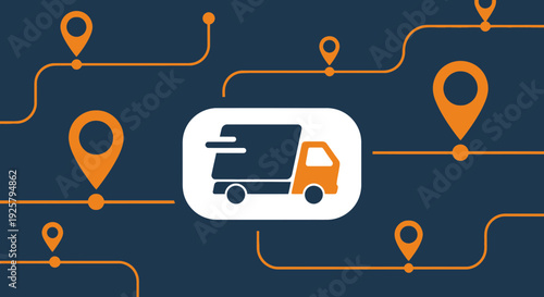 delivery truck with route map and location pins
