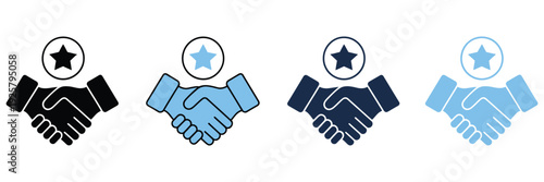 Handshake icon set, business agreement and friendly handshake symbols, vector icons representing partnership, collaboration, deals, and professional agreements for apps, websites, and UI design