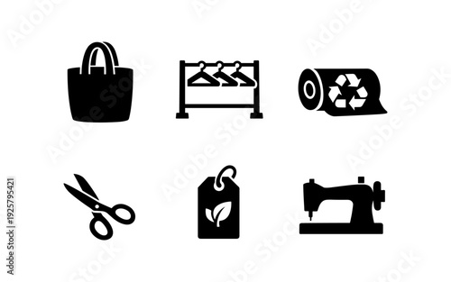Set of icons representing sustainable fashion and textile production processes