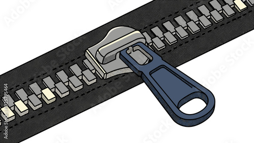 Detailed zipper close-up in pop art style for fashion design
