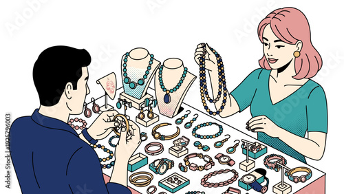 Jewelry shopping experience with elegant necklaces and accessories