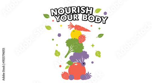 Healthy food icon set with 'Nourish Your Body' text