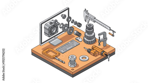 Isometric cad mechanical design with computer and engineering tools