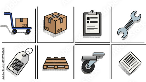 Logistics and warehouse icons: flat design for inventory and shipping