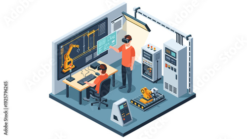 Isometric robotics lab with vr and advanced automation technology