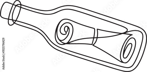 Continuous one line drawing of a message in a bottle. one line art icon drawing vector