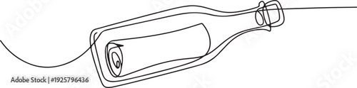 Continuous one line drawing of a message in a bottle. one line art icon drawing vector