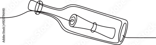 Continuous one line drawing of a message in a bottle. one line art icon drawing vector