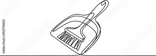 Cleaning dustpan and brush in continuous one line art style. one line art icon drawing vector