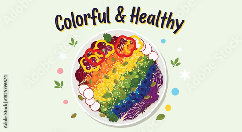 Rainbow food plate vector illustration