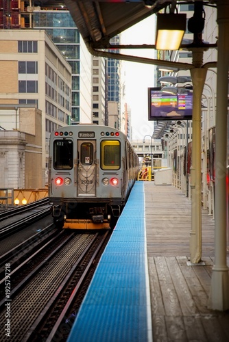 Wallpaper Mural View of Chicago Subway with Buildings flanking the tracks at Sunrise Torontodigital.ca
