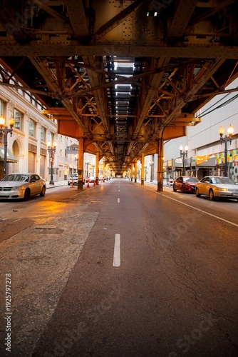 Wallpaper Mural View underneath metro tracks Chicago Buildings at Sunrise Torontodigital.ca