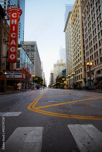 Wallpaper Mural View of Chicago Red Light Up Sign on a Building at Sunrise Torontodigital.ca