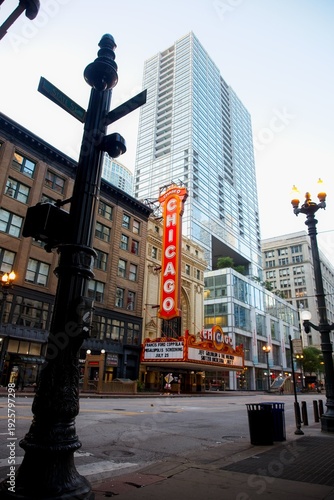 Wallpaper Mural View of Chicago Red Light Up Sign on a Building at Sunrise Torontodigital.ca