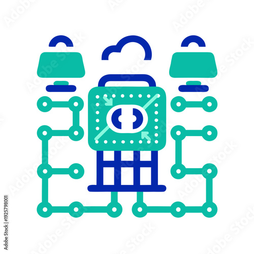 A blue and green icon of a safe with locks and a cloud