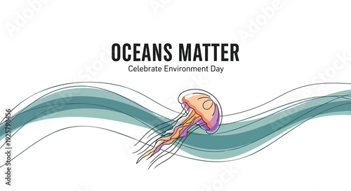 Oceans Matter jellyfish icon with wavy lines