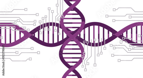 DNA helix structure with circuit board background