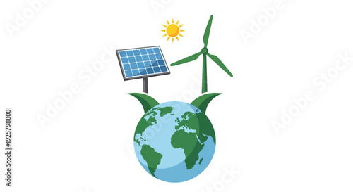 Eco friendly earth with solar panel and wind turbine