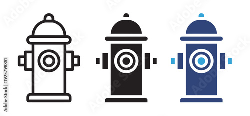 Fire Hydrant Icon Set – Fire Safety, Emergency, and Water Supply Vector Illustration