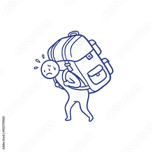 Heavy backpack carrying person sketch for student debt burden and workload stress in education or professional life concept